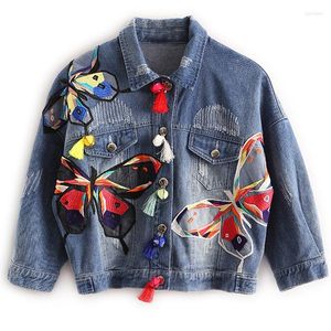 Damenjacken Damen Frauen Schmetterling Stickerei Denim Jeans Jacke Mäntel Dame Casual Lose Mantel Weibliche Sexy Mode Oberbekleidung Für