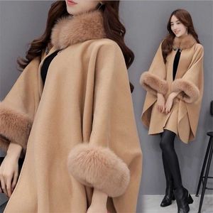 Women's Fur Faux Elegant Round Coat Cape Autumn Winter Big Long Sawl Full Trim Patchwork Woolen Cloak Overcoat Parka WDC8415 220919