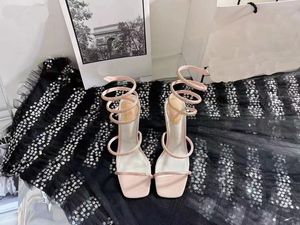 Snake Wrapped Dress Shoes Diamond High Heel Sandals Hgh Heel 9.5Cm Frosted Non slip Sole Luxury Fashion Summer Beach Bee Feet Size 35-43