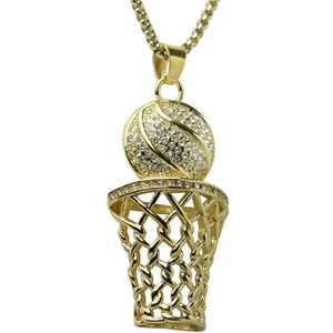 Hip Hop Bling Iced Out Voller Strass Basketball Anhänger Halskette Edelstahl Sport Lange Halsketten für Herren Jewelry260W