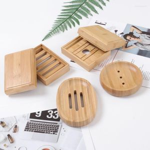 Soap Dishes Eco-friendly Natural Bamboo Wood Bathroom Shower Tray Dish Storage Stand Plat Dry Cleaning