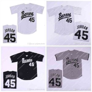 GlaC202 Mens Birmingham Barons Jersey Michael 45 White Grey Black Baseball Jersey Double Stitched Name and Number IN STOCK Shipping