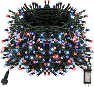 Gazzle jasne światła sznurkowe Dekoracje świąteczne czerwony biały i niebieski 200 diod 66 stóp 4 lipca patriotyczne światło z trybami wtyczki dekoracje do dekoracji na dzień pamięci