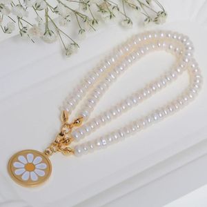 Charm Bracelets Good Quality Real Pearl Beaded Bracelet Double Layer Flower Stainless Steel Pendant Hand Chain 2022 Arrival