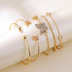 Link Bracelets 5pieces/set Fashion Gold Color Chain Metal Rhinestone Butterfly Crystal For Women Girls Vintage Bracelet Jewelry Gifts