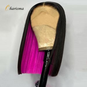 Lace Wigs Charisma Synthetische voorkant zwart roze korte bobstijl frontaal voor vrouwen natuurlijke haarlijn middelste deel