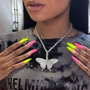 Oświadczenie Big Butterfly Naszyjnik Hip Hop Mrożony łańcuch kryszperestonu dla kobiet Bling Tinnis Chain Crystal Animal Choker Jewelry 3151