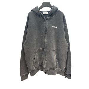 Men's Hoodies & Sweatshirts Inverted reverse logo zipper fleece hoodie autumn and winter wash couple cardigan sweater men