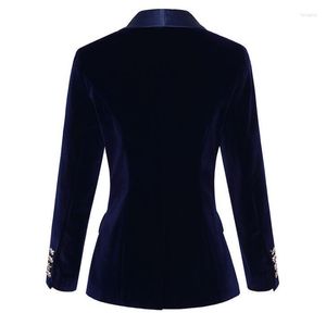 Kadınlar Suits Blazers Kadınlar Zarif Vintage Mujer Femme Suit Ceket Ceket Mavi Siyah Kadife Blazer Lady 2022 Sonbahar Kış Dış Giyim Üstleri