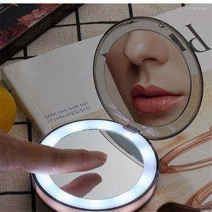 Kompakta speglar 12st LED -upplyst makeup spegel 3x förstorar espelho handhållen vik kosmetisk ljus autosensor USB -laddning resor maquiagem