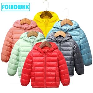Kurtki płaszczowe dla dziewcząt zimowe cukierki kolor ciepłe dzieci chłopcy z kapturem 2-9 lat odzież wierzchnia ubrania 220919