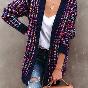 Women's Knits Tees Bohemian Plaid Cardigans Women Vintage Long Coat Female Jacket Knitwear WInter Slim Sweater Cardigan Pockets 220916