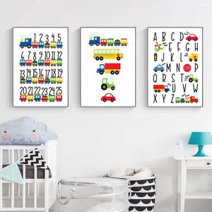 Paintings Cute Car Bus Train Truck Tractor Numbers Alphabet Wall Art Canvas Painting Posters And Prints Pictures Baby Kids Room Decor
