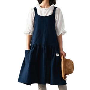 Aprons Cafe Coffee Flower Shop Florist Dress Japanese Style Women Household House Kitchen Baking Bib Linen Cotton Gardening 220919