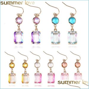 Dangle Chandelier Fashion Design Round Water Drop K9 Crystal Earrings For Women Colorf Rhinestone Gold Plate Hook Dangle Jewelry Gif Dhsma