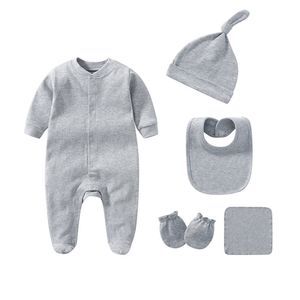 Set di abbigliamento set di pigiami solidi 3/5 pezzi nati figotto di cotone unisex bambina salsa di vestiti da bambino primavera