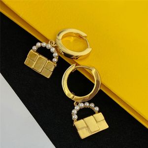 Creative Charm Handbag Earrings Pearl Bag Eardrops Women Golden Pendant Studs Personality Double Letter Dangler Danglers