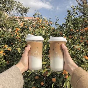 Water Bottles Kawaii Plastic Water Bottle For Juice Milk Tea Coffee Tritan School Leak-proof Drinking Bottle Portable Creative Cups BPA Free 220919