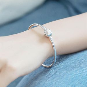 100 Sterling Silver Bangles For Women DIY Jewelry Fit Pandora Charms Heart Shape Bracelets Lady Gift With Original Box340i