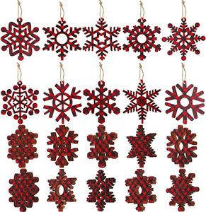 Buffalo Plaid Weihnachtsfestschneeflake -Ornamente Schneeflocken Holzscheiben Kunsthandwerk für DIY Bastelfeiertag Dekorationen