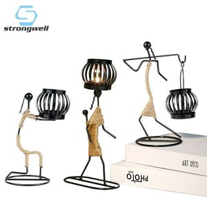 Candle Holders Strongwell Nordic Metal stick Abstract Character Sculpture Holder Decor Handmade Figurines Home Decoration Art Gift 220919