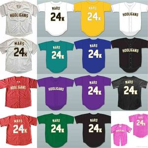 Glac202 Hooligans Bruno Mars 24 K Bianco Awards Gessato Baseball Jersey di Ritorno Al Passato на глине