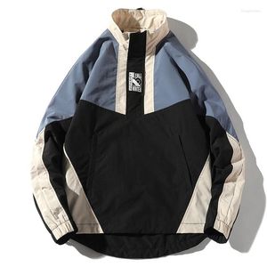 Herrjackor 2022 Herr Hip Hop Jacka Vårkappa Harajuku Retro Color Block Patchwork Windbreaker Streetwear Vintage Oversized