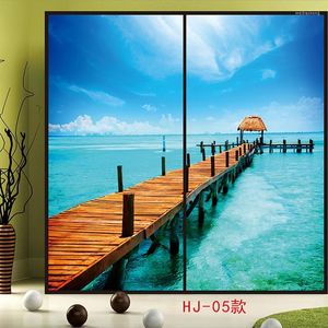 Оконные наклейки 2022 Custom No Gule Static Cling Patterns of Seascape Glass Plam Copake/Frosted Landscape