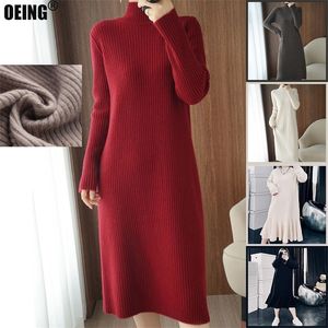 Casual Dresses Autumn Turtleneck varm koreansk vintage Löst knä Gravid kvinna solid rak långärmad pendling stickad vinterklänning 220919