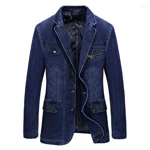 Men's Jackets Multi Pocket Denim Jacket Men Spring Blazer Suits Mens Business Leisure Cowboy Westerner Male Jeans Coat Size L-4XL