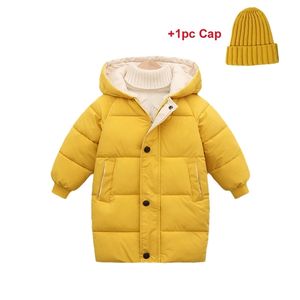 Down Coat Young Children's Winter Jackets Fashion Boys Girls Cotton-Padded Hooded Parkas Kids Ytterkläder Långa rockar Teenage Overcoats 220919