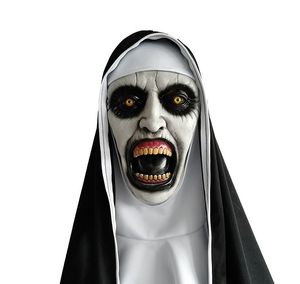 Skräcken Scary Nun Latex Mask Headscarf Valak Cosplay för Halloween kostym ansiktsmasker med huvudstycket HH22-299