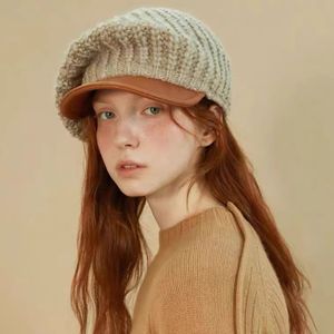 Stingy Brim Hatts Wool Stick Cap Stitching Hat Cortex Autumn and Winter