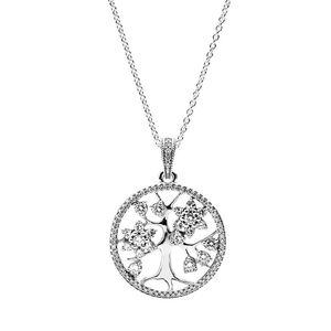 Women Mens Sparkling Family Tree Necklace Authentic Sterling Silver Party designer Jewelry with Original Box For pandora girlfriend Gift Link Chain Necklaces