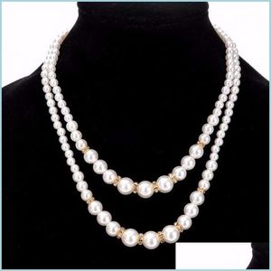 Perlenketten Mode Doppelschichtige Gefälschte Kunstperlen Perlen Halsketten Braut Brautjungfern Perlenketten Für Frauen Damen Weiblich Weddi Dhfz3
