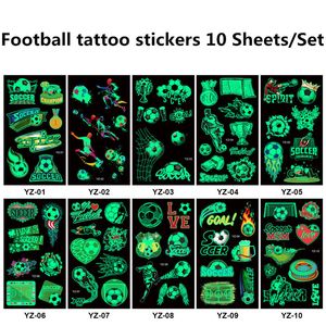 World Cup Tattoo Stickers Personality Luminous Cartoon Soccer Football Face Tattoo Sticker Waterproof 10 Sheets/Set