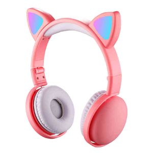 Headsets Cute LED Light Cat Ear Wireless Headphones Kids Girl Bluetooth 5.0 Music Stereo Headset Noise Cancelling Earphones With Mic Gift T220916