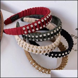 Headbands New Fashion Women Hair Accessories Fl Drill Winding Headband Wide Side Hairband Adt Handmade Braided Turban C3 Drop Deliver Dhooa