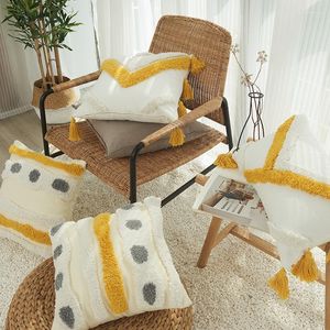 Yastık sarı pamuklu pamuklu dantel püskül sarım yastık kılıfı el emniyetli İskandinav Faslı Geometrik Kanepe Yastık