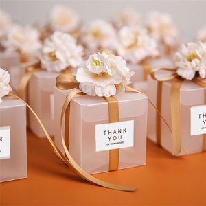 Gift Wrap 102050pcs Transparent Bags Thank You Artificial Flower Ribbon Wedding Souvenirs for Guests Matte Dragees Box Baptism 220919