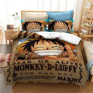 Yatak takımları maymun D. luffy baskılı anime karikatür 3d yatak keten çocukları nevresim yastık kılıfı kral boyutu 220916