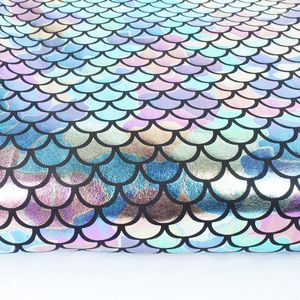 衣料品布虹色のキラキラスケールマーメイドホログラムスパンデックス2ウェイスカートテール水着のための伸縮性 - ヤード1幅60 