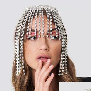 Hårklämmor Barrettes Luxury Rhinestone pannhuvudstycke Tasselkedja för kvinnor handgjorda hatt kristall pannband bröllop hår accesso dhhs6