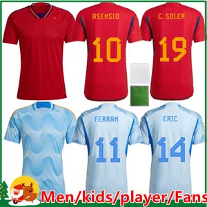 2022 Sergio Azpilicueta Soccer Jerseys National Team Unifroms Ferran Canales Ansu Fati Spains Koke Asensio Pedri Morata Kid Kit Men Football Shirts