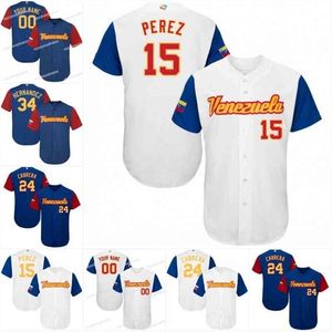 GlaA3740 Men Venezuela 2017 Jersey de beisebol mundial 15 Salvador Perez 27 José Altuve 24 Miguel Cabrera 34 Felix Hernandez Jerseys de beisebol