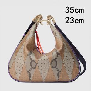 Attafel -Leinwand Handtasche Halbmond Umhängetasche Crossbody -Taschen Axillary Handgelenk Tasche Cowide Leder -Tasche Klassische Nylongurt Hardware Teile gedrucktes Diamantgitter