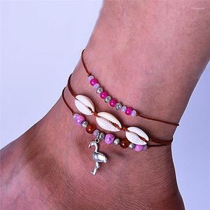 Hamitler Huitan sevimli flamingo kadınlar için yaz plajı kızlar ayak bilek bilek kabuğu bacak zincirleri bohem çıplak ayaklı sandalet mücevher