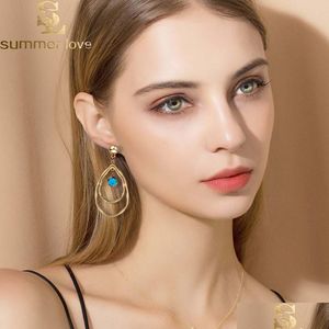 Dangle Chandelier New Fashion Gold Color Double Hollow Big Waterdrop Dangle Earrings For Women Girl Small Round Crystal Drop Jewelry Dhjev