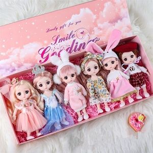 BJD Doll 13 Movable Joints 3D Eyes 6piece Set of 16CM Fashion Cute Makeup Gift Box Girl Boy Toy for Children 220816