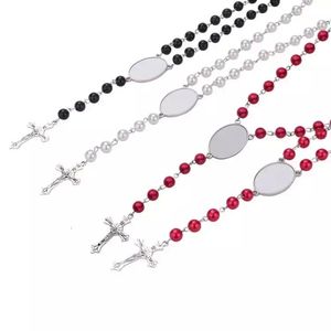 Сторона в пользу 4 цветов Сублимация Ожерелье теплопередача подвеска розария ожерелье из бусинки Крест Иисус Металлические подвески RRB15561